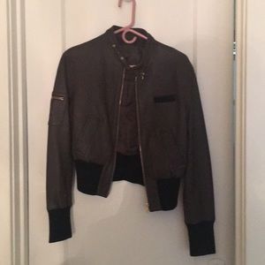 Chocolate brown lamb skin bomber jacket